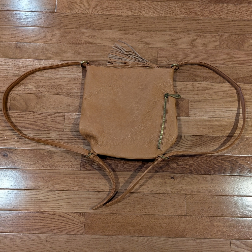 HOBO Tan Leather Backpack with Patterned Lining - Picture 2 of 13